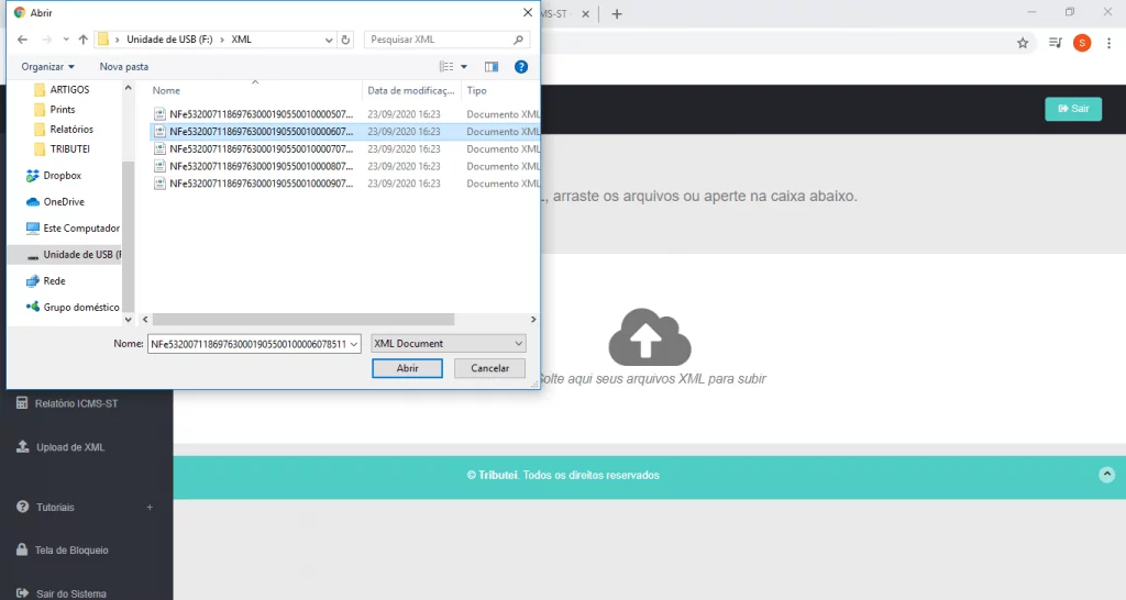 Uploado de XML para o Tributei